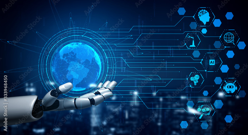 3D渲染人工智能——机器人和半机械人的人工智能研究——为人类的未来发展