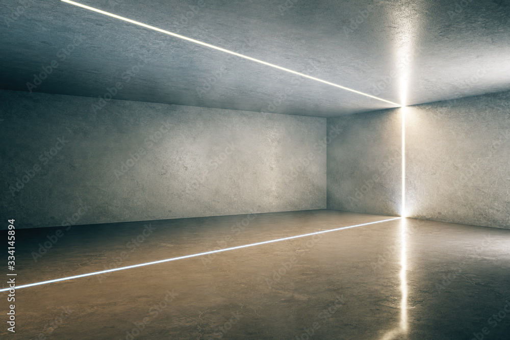 带有光线的未来主义混凝土未来主义画廊内部
