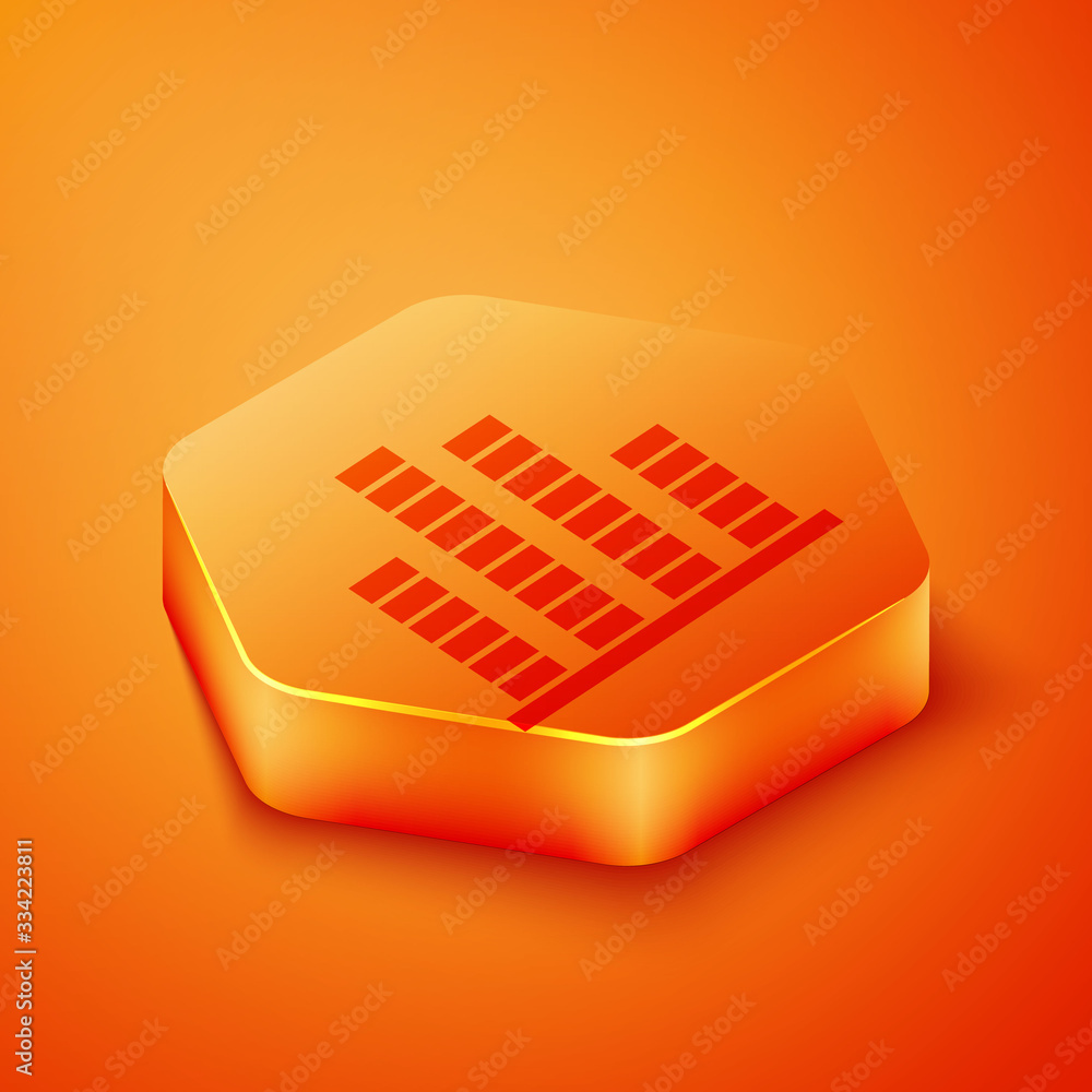 Isometric Music equalizer icon isolated on orange background. Sound wave. Audio digital equalizer te