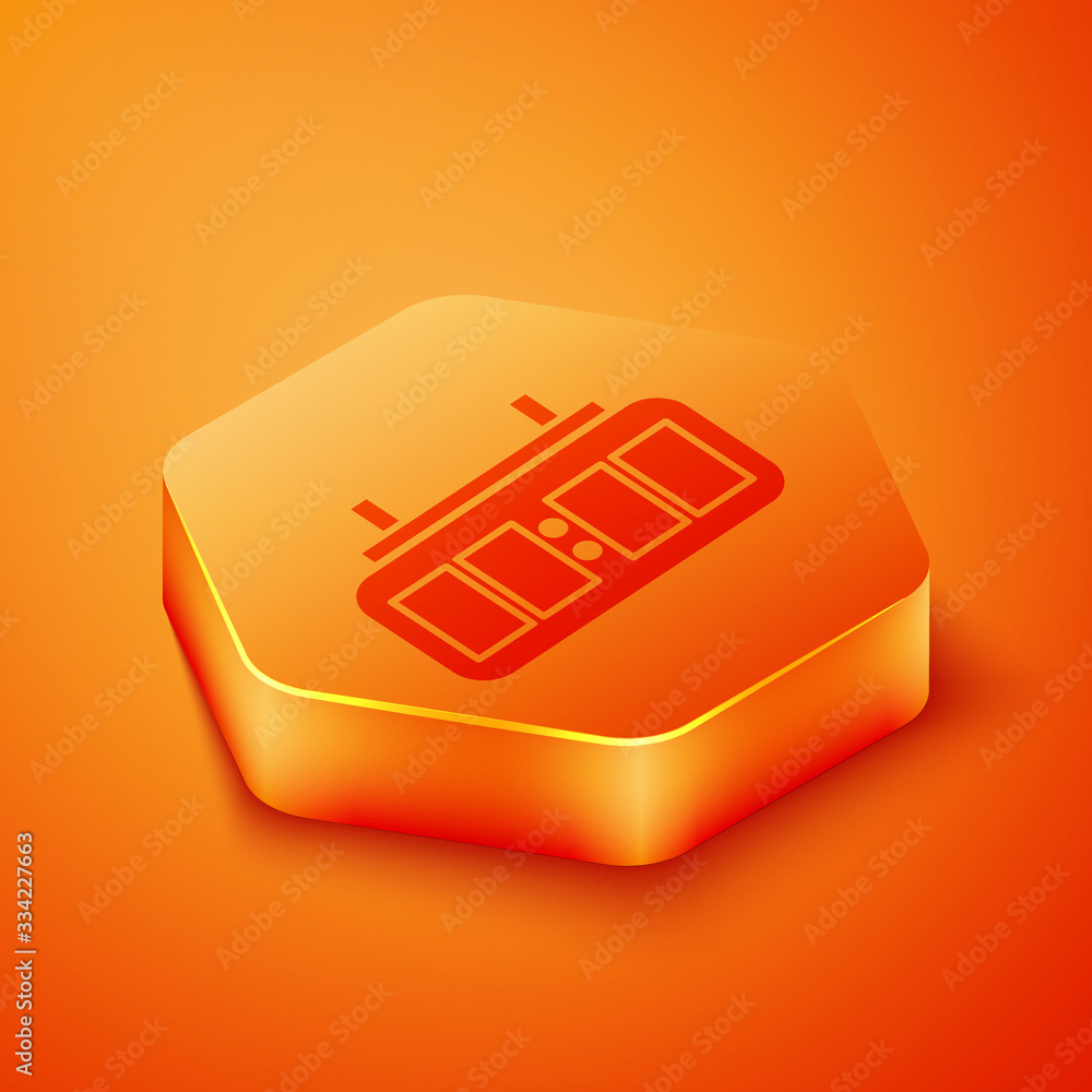 Isometric Sport hockey mechanical scoreboard and result display icon isolated on orange background. 