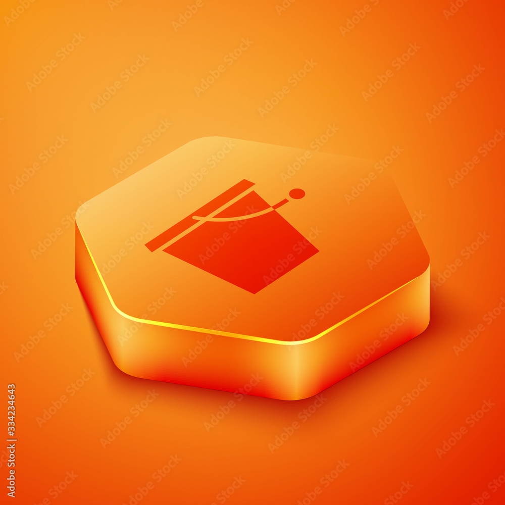 Isometric Bucket icon isolated on orange background. Orange hexagon button. Vector Illustration