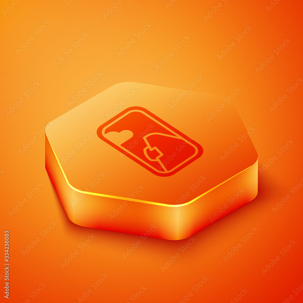 Isometric Airplane window icon isolated on orange background. Aircraft porthole. Orange hexagon butt