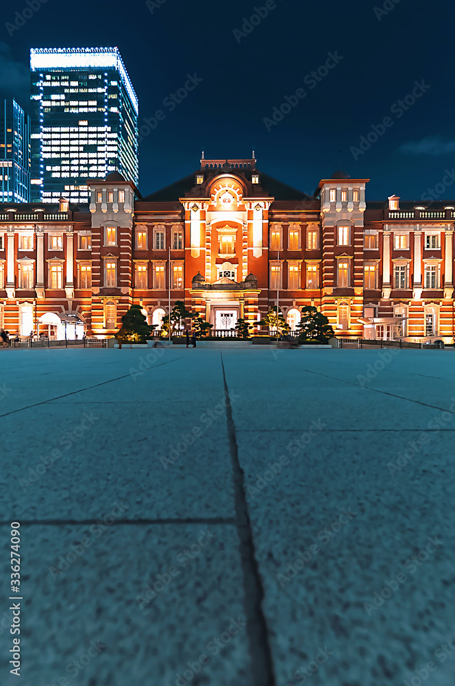 Tokyo Station in Marunouchi, Tokyo, Japan illuminated at night