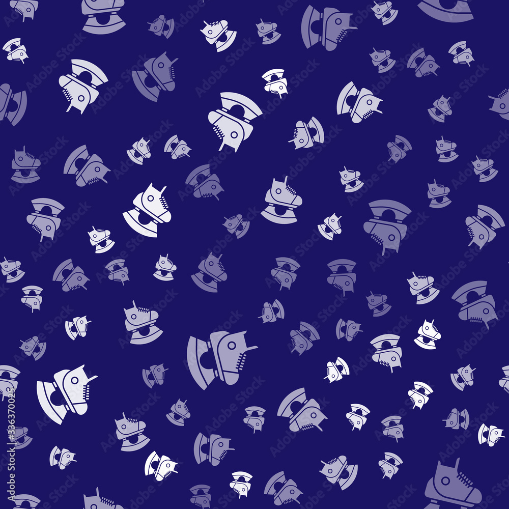 White Skates icon isolated seamless pattern on blue background. Ice skate shoes icon. Sport boots wi