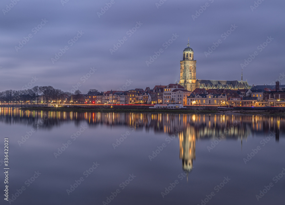 A nightly view on the Dutch hanseatic city of Deventer, in the central-east part of the Netherlands.