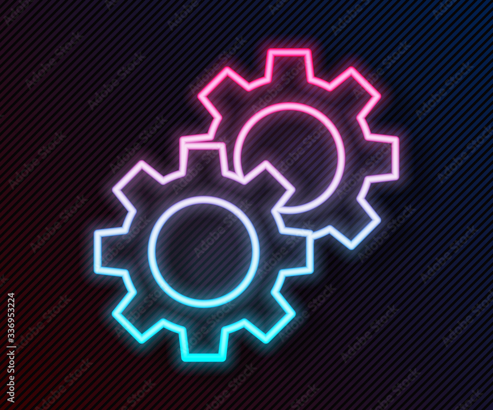 Glowing neon line Gear icon isolated on black background. Cogwheel gear settings sign. Cog symbol. V