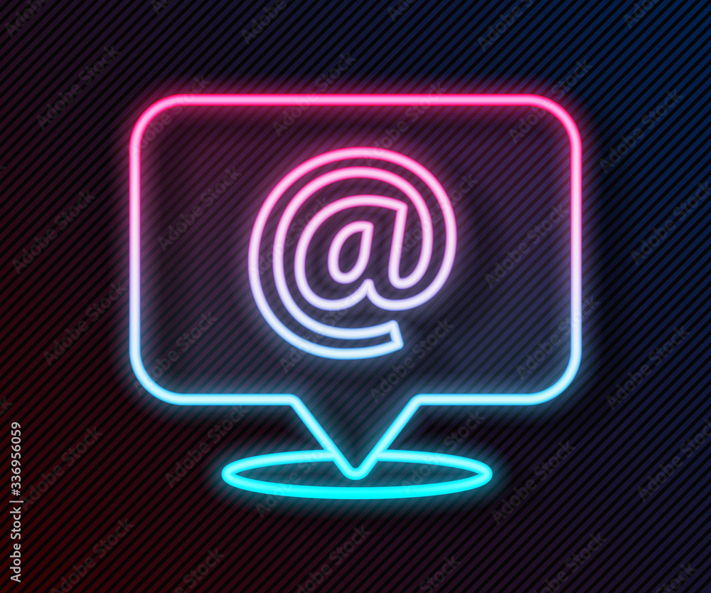黑色背景上隔离的闪闪发光的霓虹线邮件和电子邮件图标。信封符号电子邮件。电子邮件m