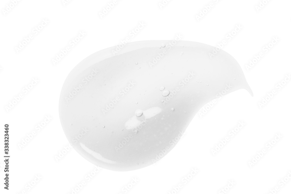 Cosmetic gel, serum texture. White clear liquid cream swatch smear smudge isolated on white. Face sc
