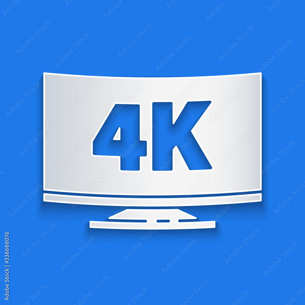蓝底隔离4k超高清视频技术图标的剪纸屏幕电视。纸艺术st