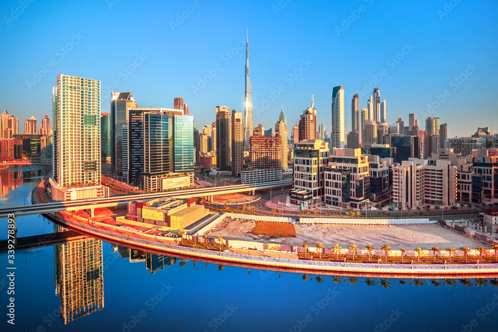 阿拉伯联合酋长国迪拜未来天际线中心的壮丽景色