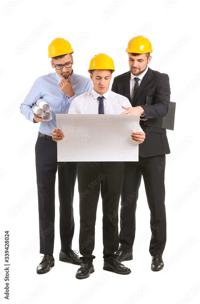 Young architects on white background
