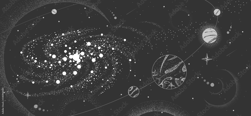 占星术背景的矢量插图。外太空和行星