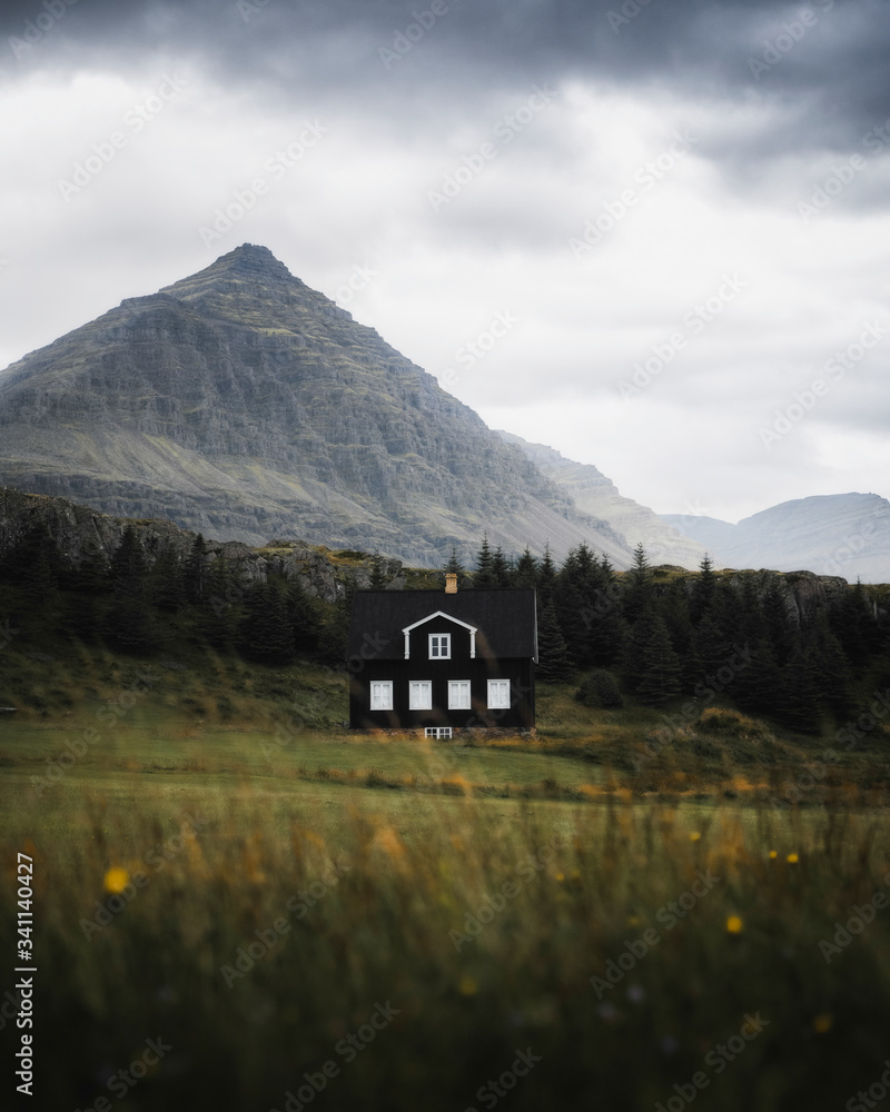 冰岛自然中的小屋