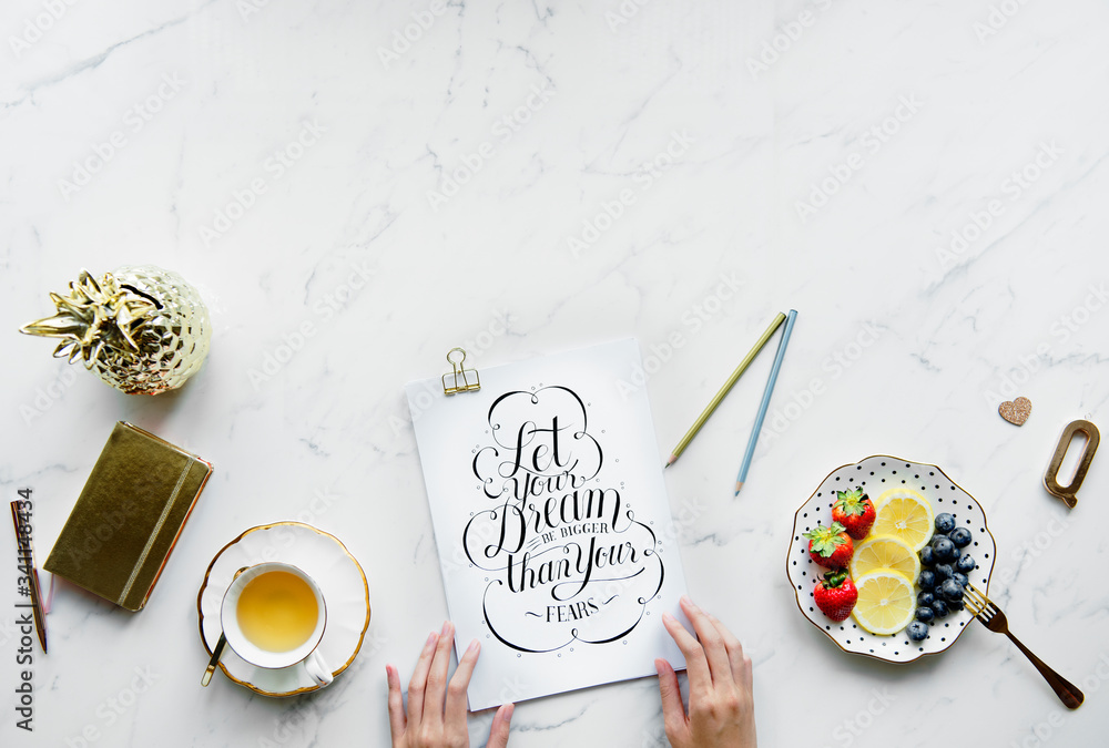 Flatlay copy space and vintage cliche inspirational text