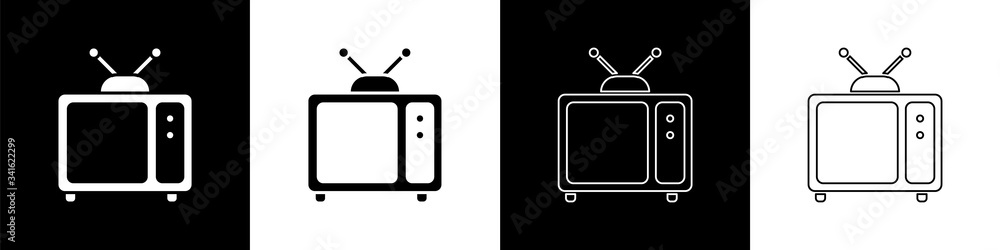 将复古电视图标隔离在黑白背景上。电视标志。矢量插图