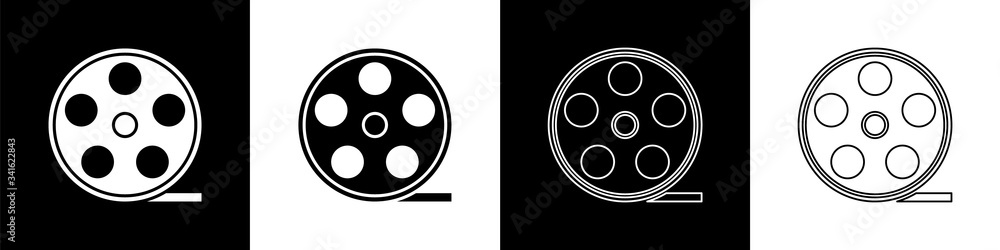 Set Film reel icon isolated on black and white background.  Vector Illustration