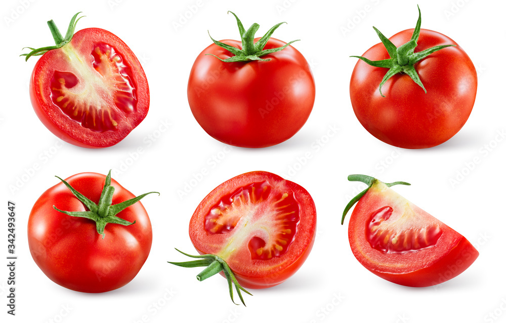 番茄分离。番茄整片、切好、一半、切片。番茄有修剪路径。番茄套装。