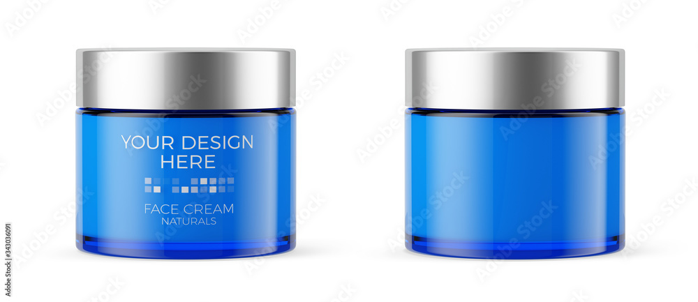 圆形光滑塑料罐，用于化妆品——面霜、身体霜、黄油、磨砂膏、凝胶、皮肤护理。