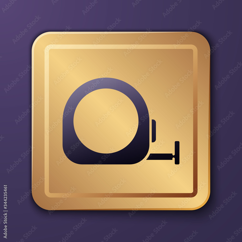 Purple Roulette construction icon isolated on purple background. Tape measure symbol. Gold square bu