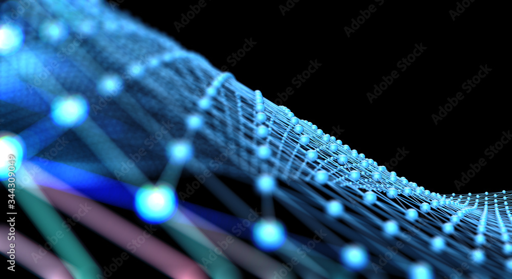 技术与科学概念。网络与数据网络系统抽象背景。结构与连接
