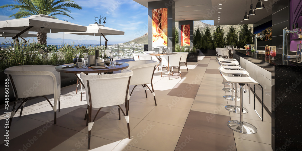 Terrace Bar & Restaurant with Outlook - panoramic 3d visualization