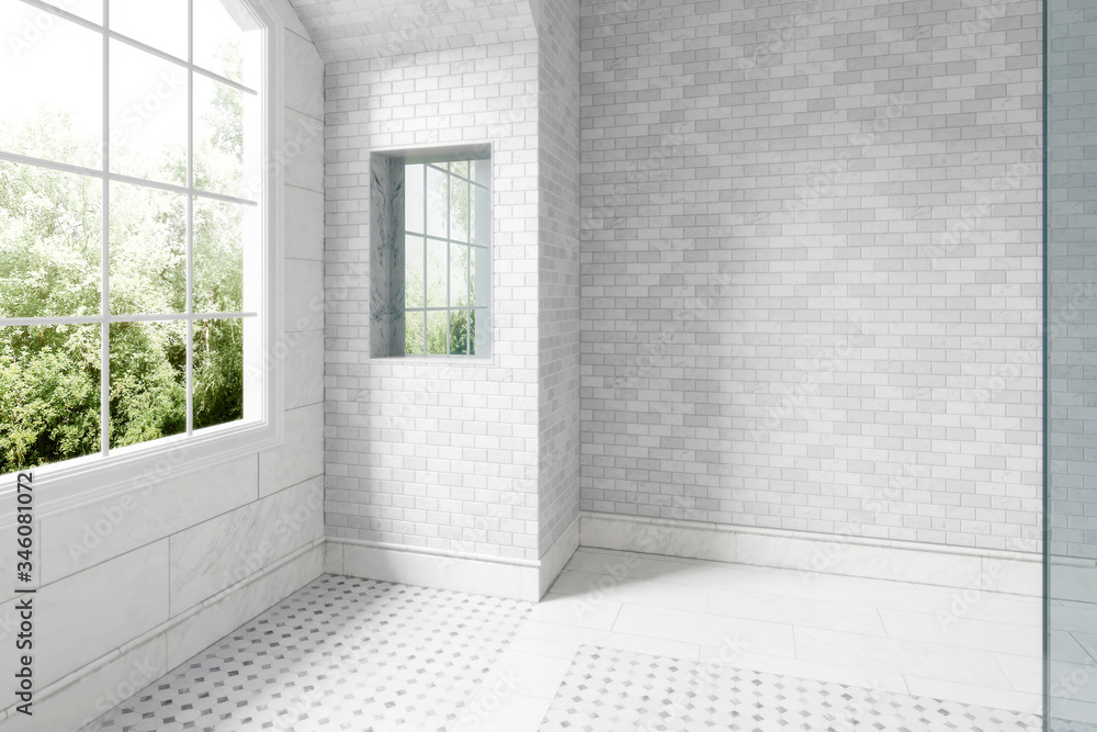 空的翻新浴室-三维可视化