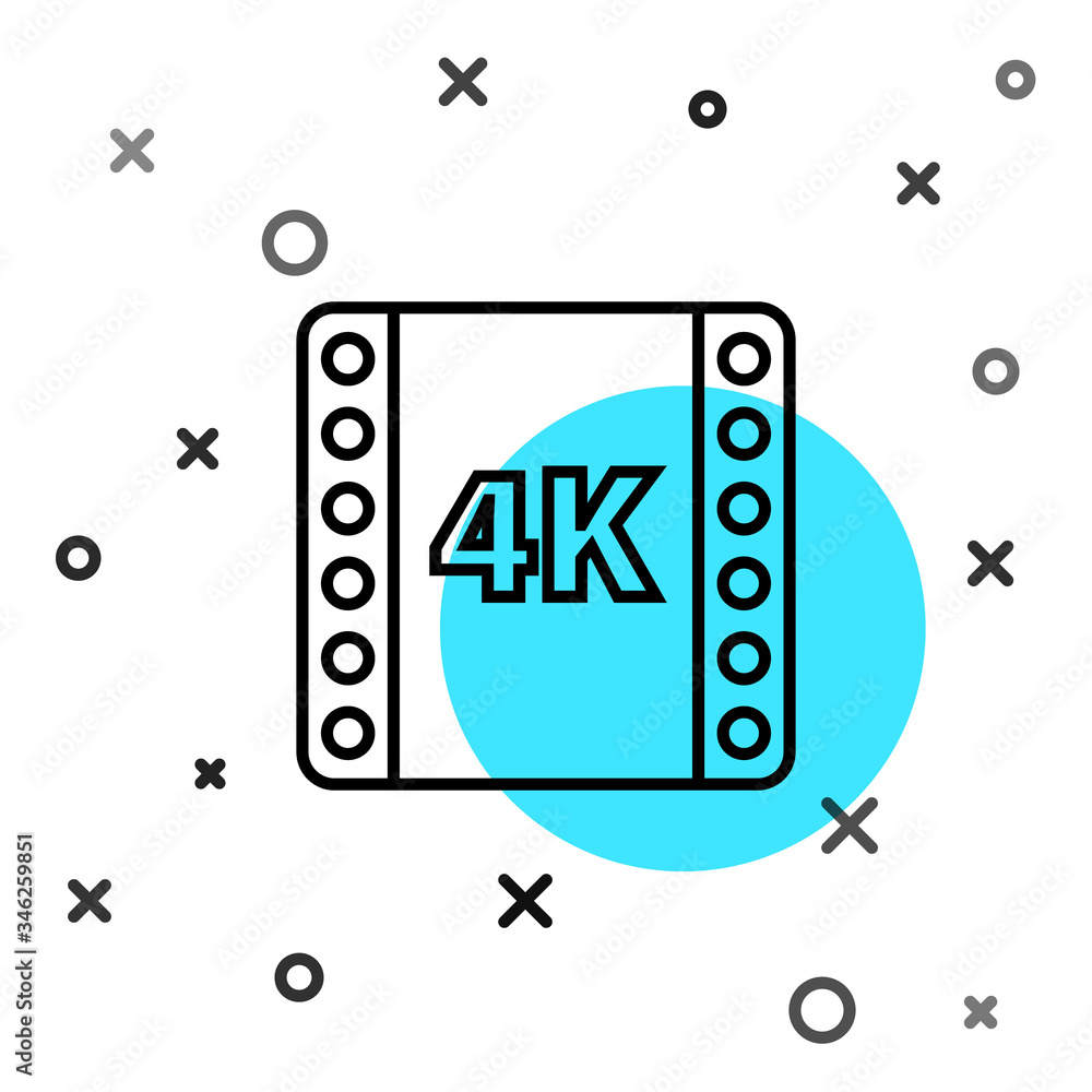 Black line 4k movie, tape, frame icon isolated on white background. Random dynamic shapes. Vector Il