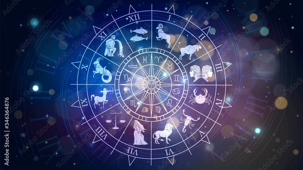 黄道十二宫在太空、占星术和占星术中围绕月亮旋转