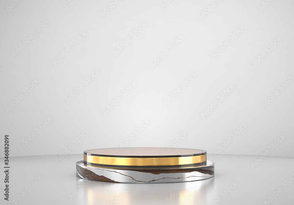 Abstract Elegance Luxury Golden stage platform, template for advertising product, 3d rendering.