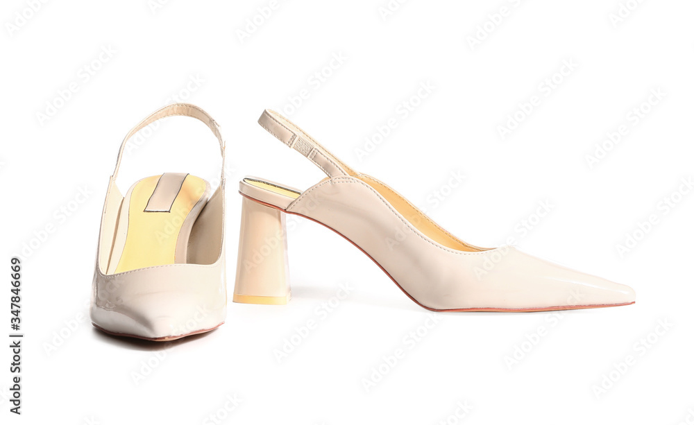 Modern female shoes on white background