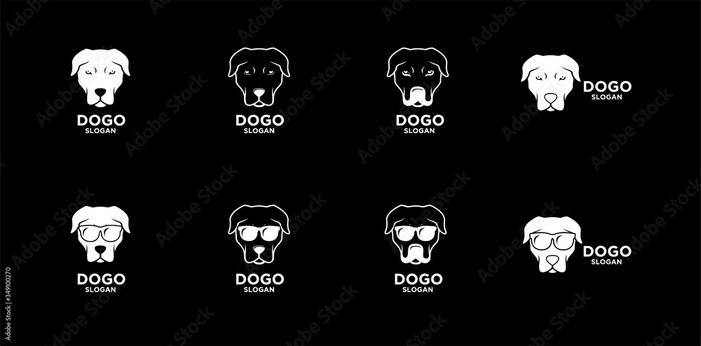 套装系列dogo argentino狗头黑白标志图标设计