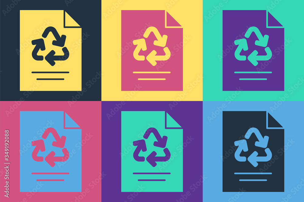 Pop art Paper with recycle icon isolated on color background. Vector