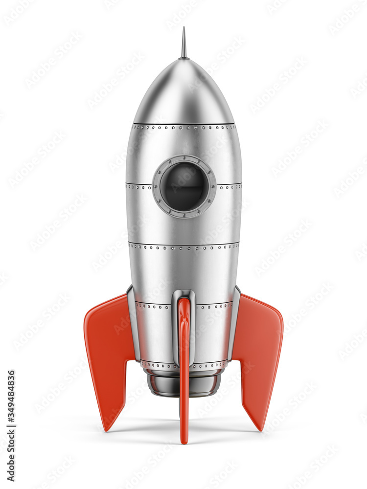 白色背景下的火箭隔离-三维火箭图标的三维渲染
