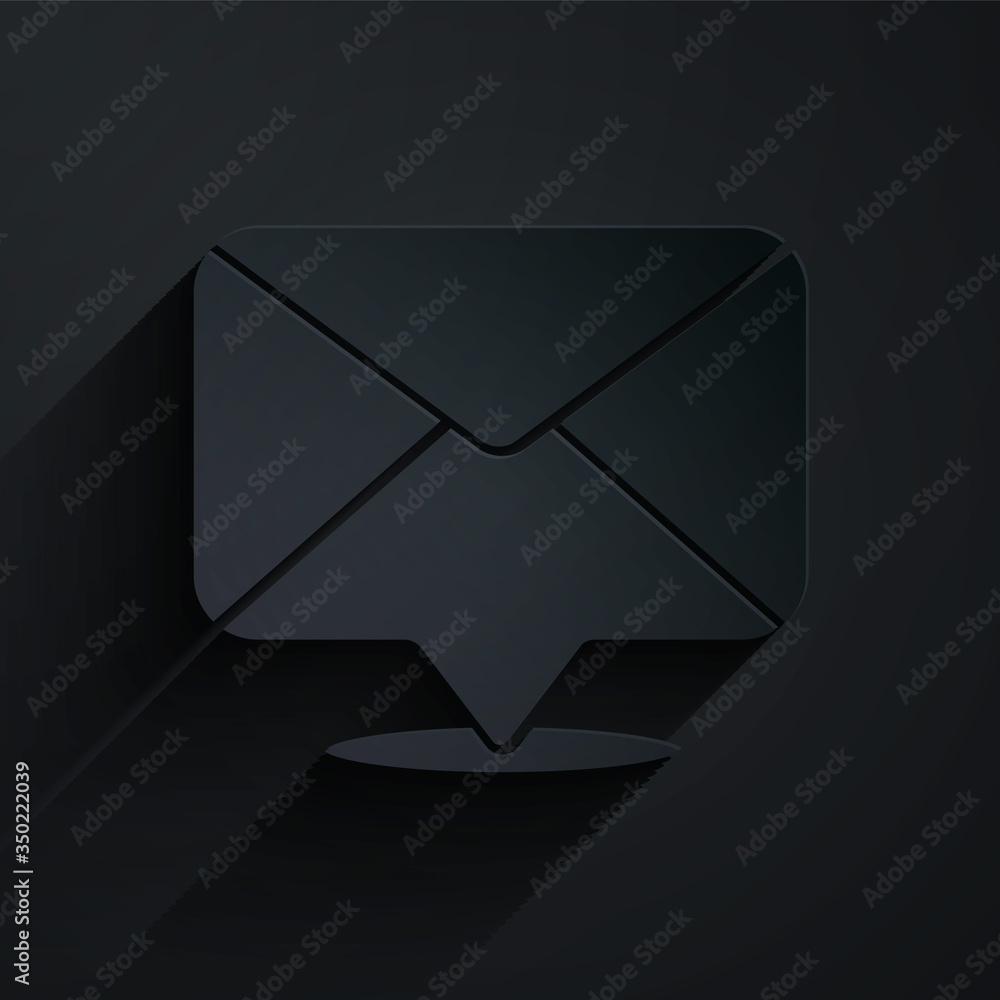 Paper cut Envelope icon isolated on black background. Email message letter symbol. Paper art style. 