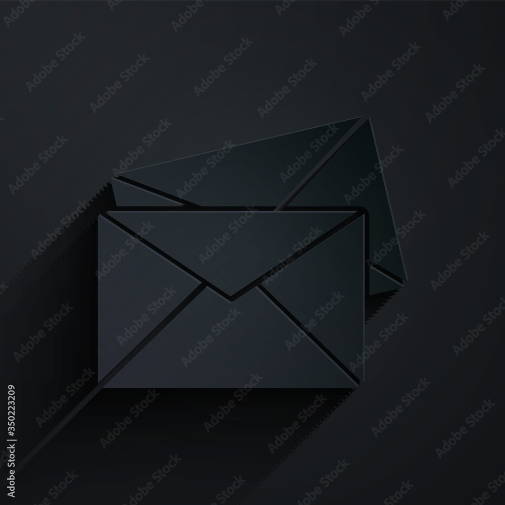 黑色背景上隔离的剪纸信封图标。电子邮件字母符号。纸质艺术风格。