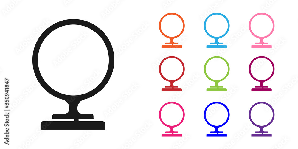 Black Round makeup mirror icon isolated on white background. Set icons colorful