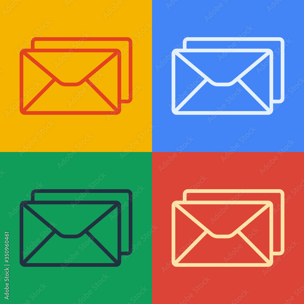 流行艺术线条信封图标隔离在彩色背景上。电子邮件字母符号