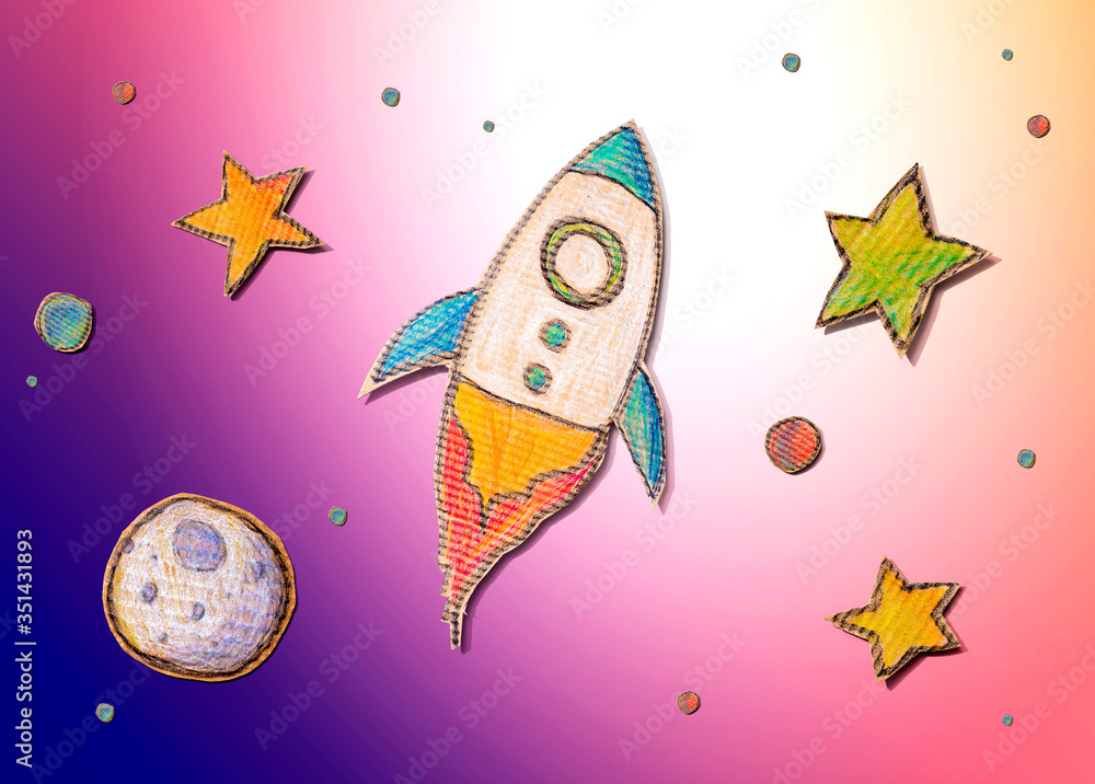 太空探索主题与火箭和恒星图纸
