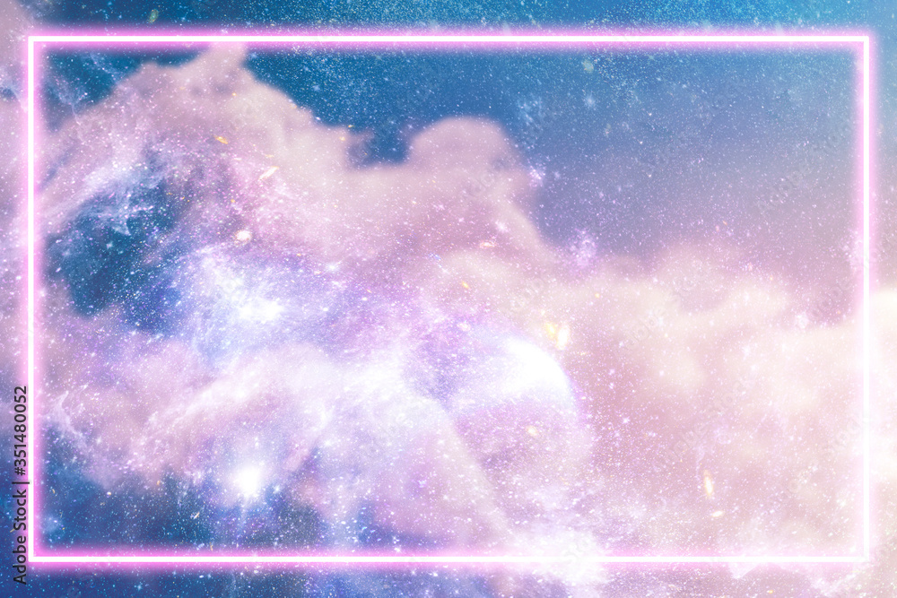 粉彩星系背景插图上的粉红色霓虹灯框架