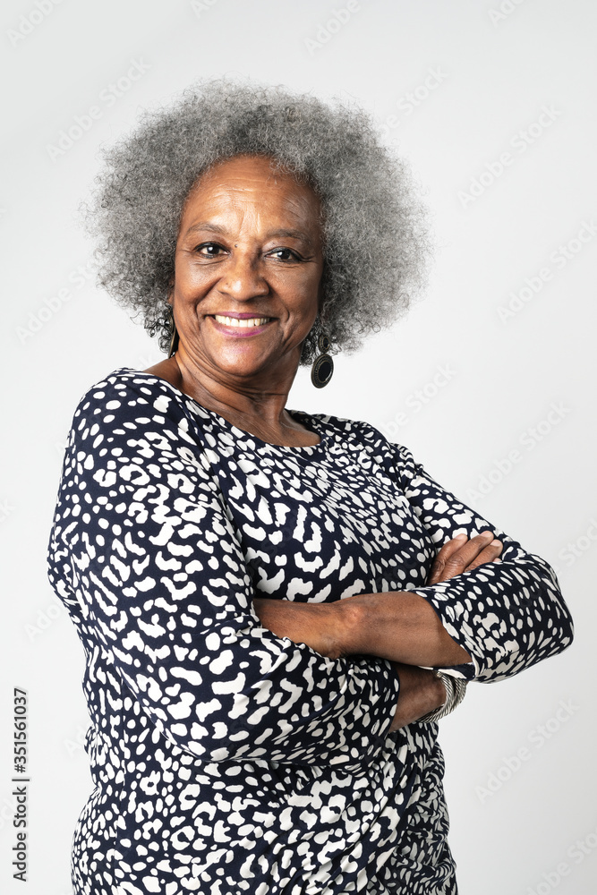 Proud black senior woman with afro hair