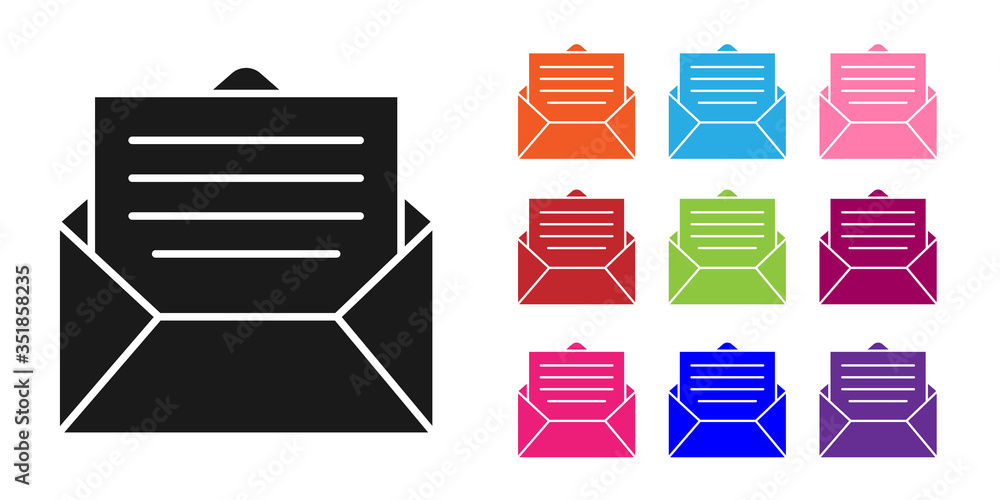 白色背景上隔离的黑色信封图标。电子邮件字母符号。将图标设置为彩色。V