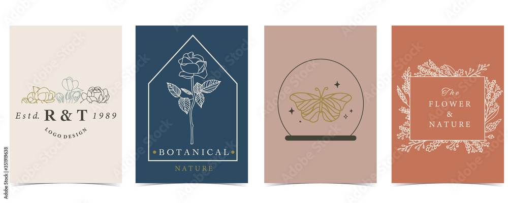 Collection of occult background set with butterfly,flower.Editable vector illustration for website, 