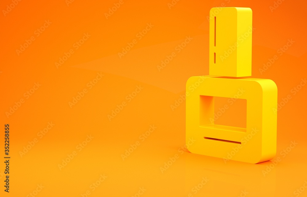 黄色指甲油瓶图标隔离在橙色背景上。极简主义概念。3d插图