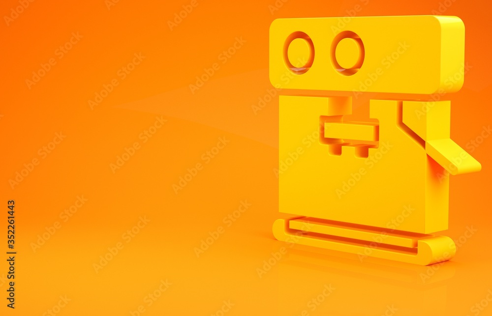 Yellow Coffee machine icon isolated on orange background. Minimalism concept. 3d illustration 3D ren