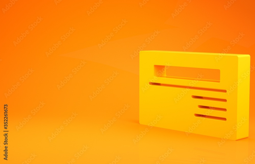 Yellow Visiting card, business card icon isolated on orange background. Corporate identity template.