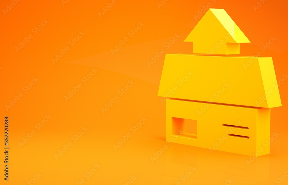 黄色纸箱纸板箱图标隔离在橙色背景上。箱子、包裹、包裹标志。交付