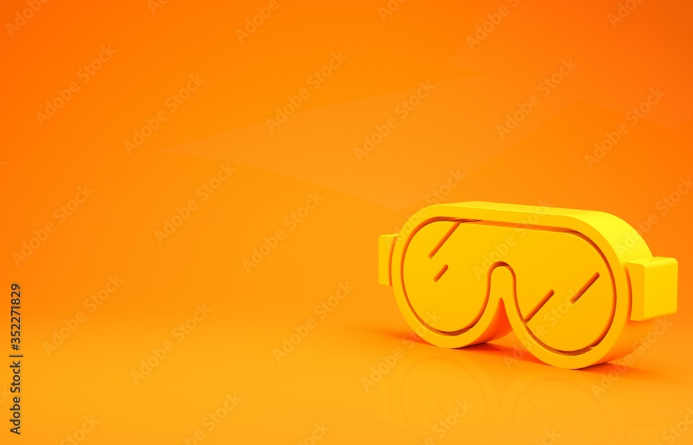 Yellow Ski goggles icon isolated on orange background. Extreme sport. Sport equipment. Minimalism co