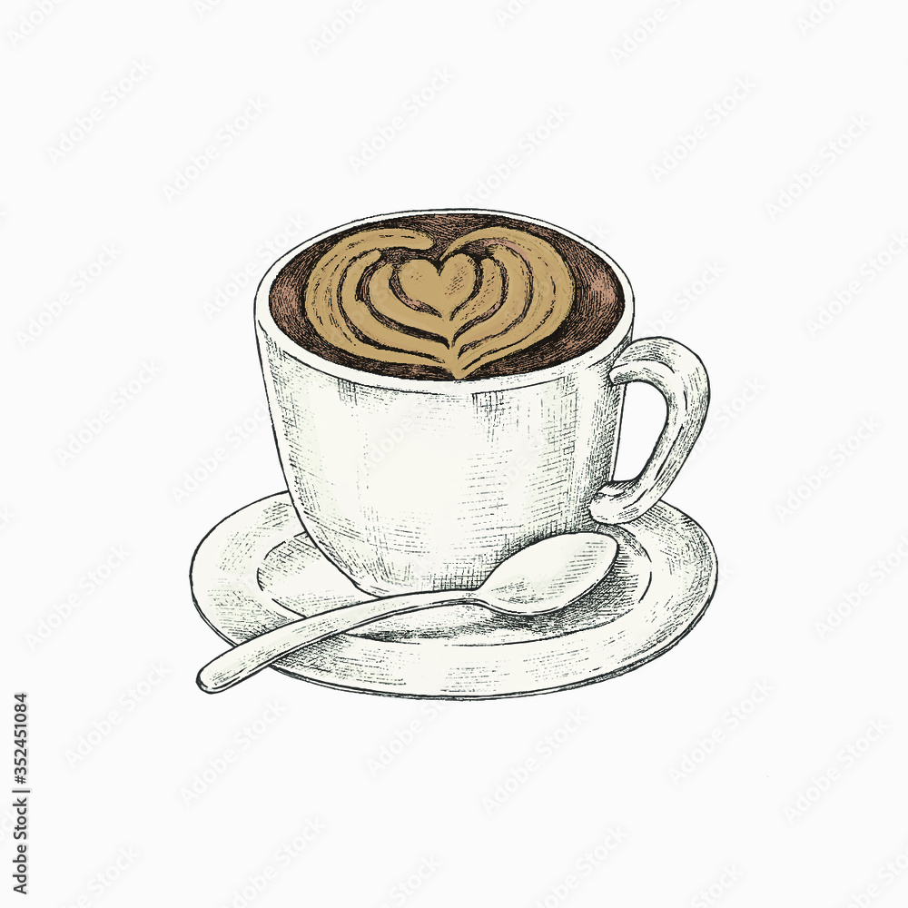 Hand drawn latte art drink vector