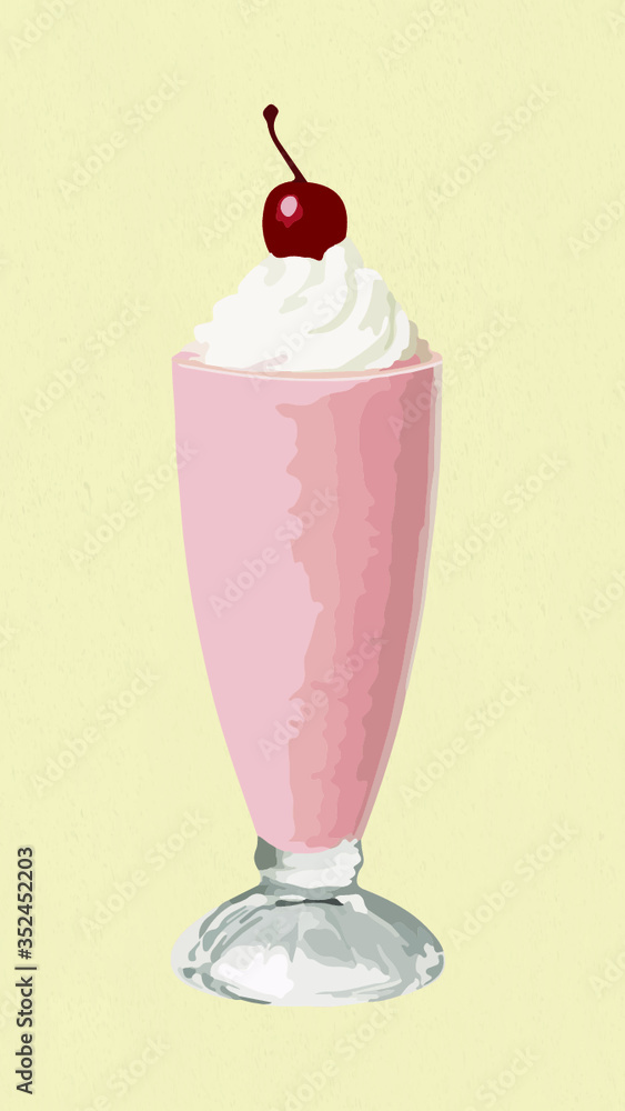 Vectorized Strawberry milkshake sticker design resource