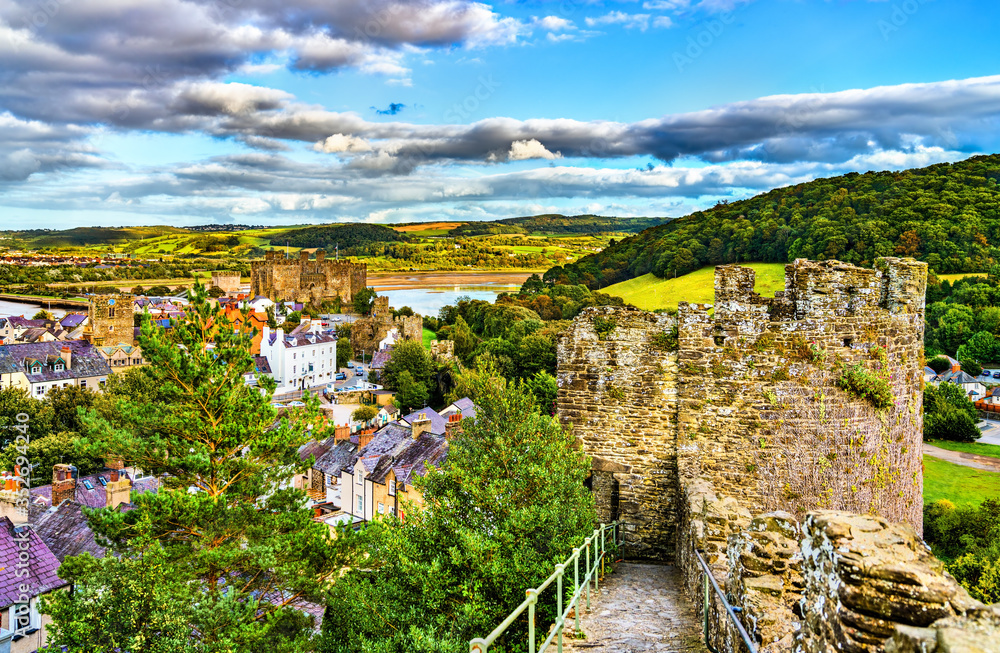 Conwy town walls in Wales, UK